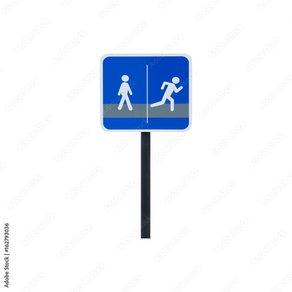 Blue label with logos of walking and running. Blue label with logos of walking and running.