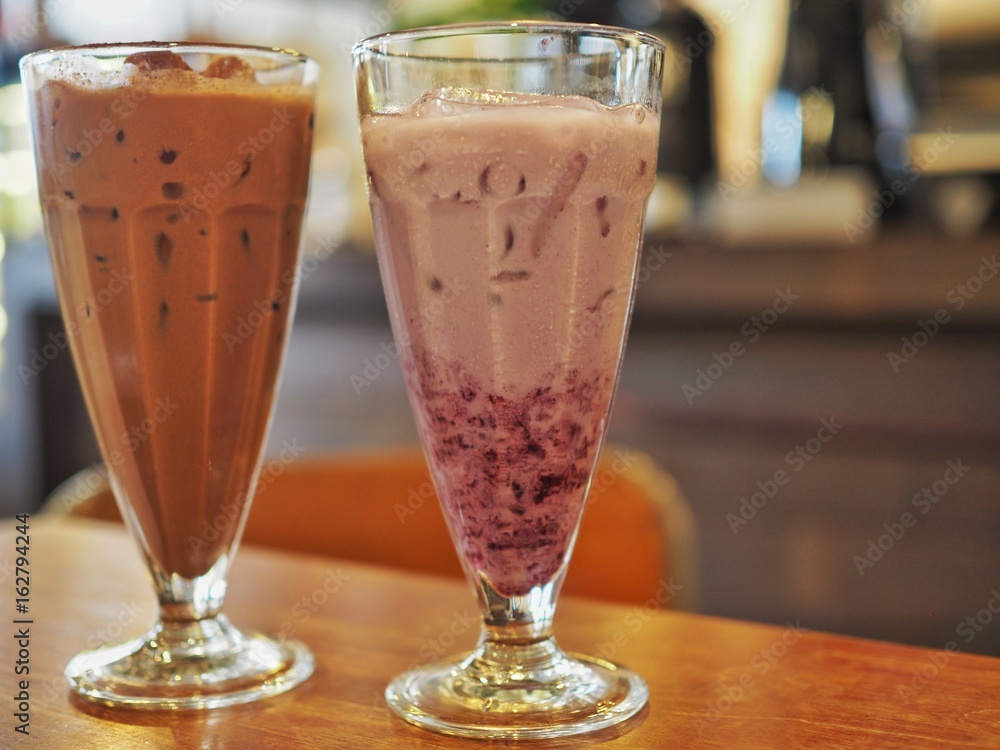 Cold Chocolate Drink and Grape Milk Drink Cold Chocolate Drink and Grape Milk Drink