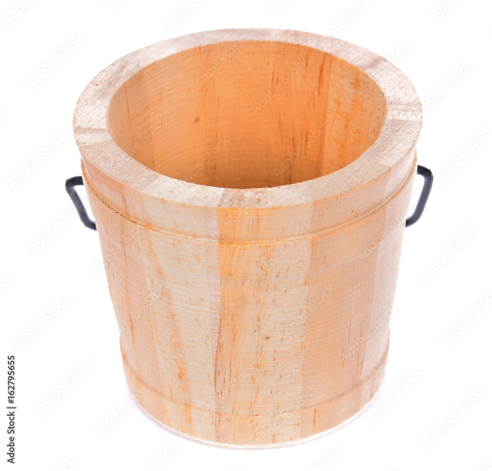 A wooden bucket on a white background A wooden bucket on a white background