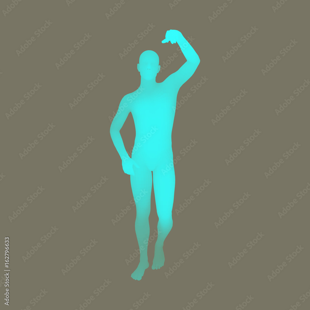 Standing Man. 3D Human Body Model. Design Element. Man Stands on his Feet. Vector Illustration. Standing Man. 3D Human Body Model. Design Element. Man Stands on his Feet. Vector Illustration.