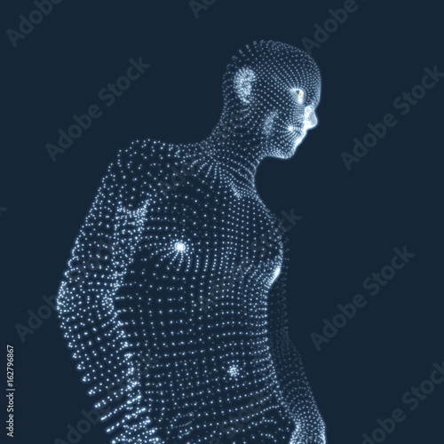 Man in a Thinker Pose. 3D Model of Man. Geometric Design. Business, Science, Psychology or Philosophy Vector Illustration.