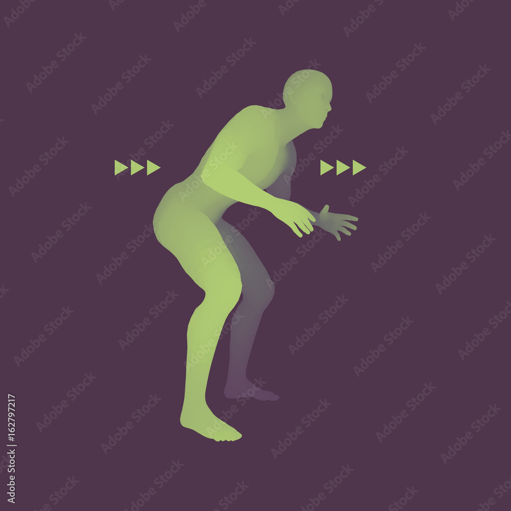 Fototapeta premium Fighter. Sports concept. 3D Model of Man. Human Body. Sport Symbol. Design Element. Vector Illustration.