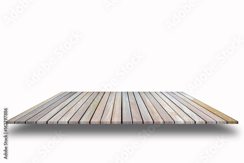 Old wooden plank shelves and white background,For product display,clipping path.