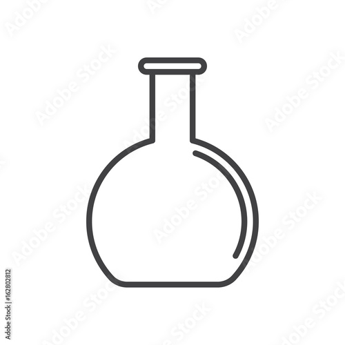 Flat bottom flask, beaker line icon, outline vector sign, linear style pictogram isolated on white. Chemical laboratory glassware symbol, logo illustration. Editable stroke. Pixel perfect graphics