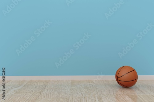 basketball in blue color kids room in 3D rendering