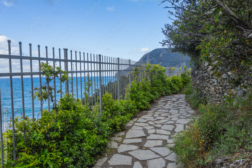 View from the azure path (the path of Love), passing through the Cinque Terre park between Monterosso al Mare and Vernazza