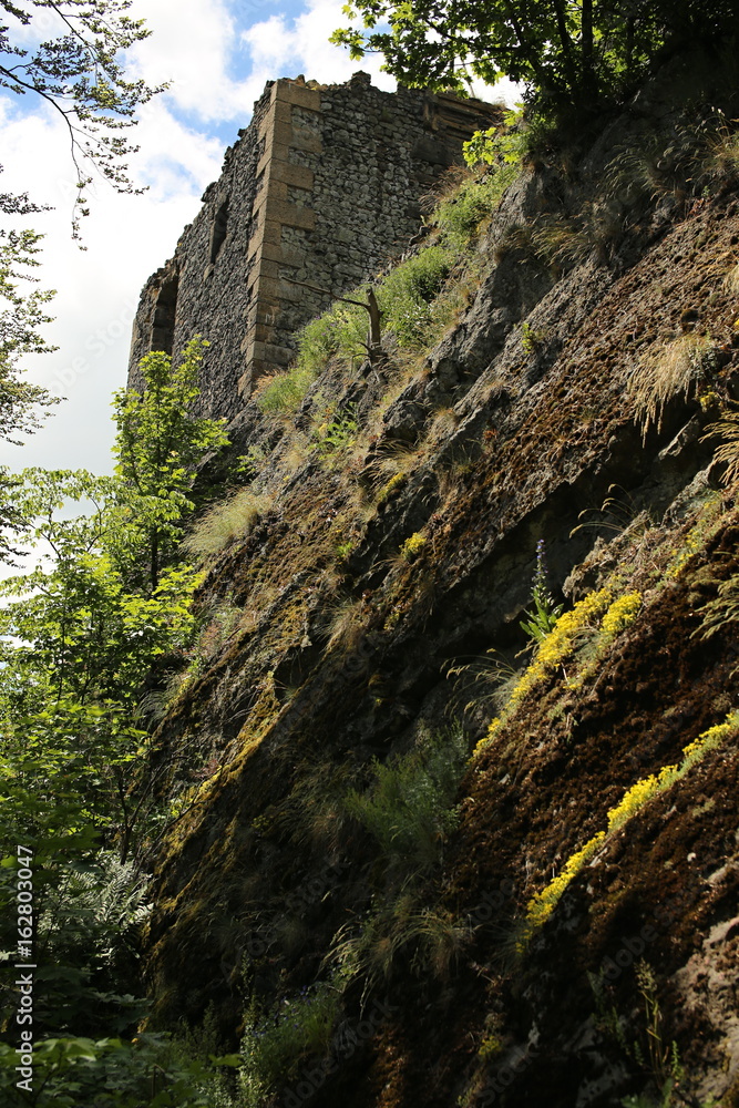 Medieval stronghold ruined tower on the steep rock