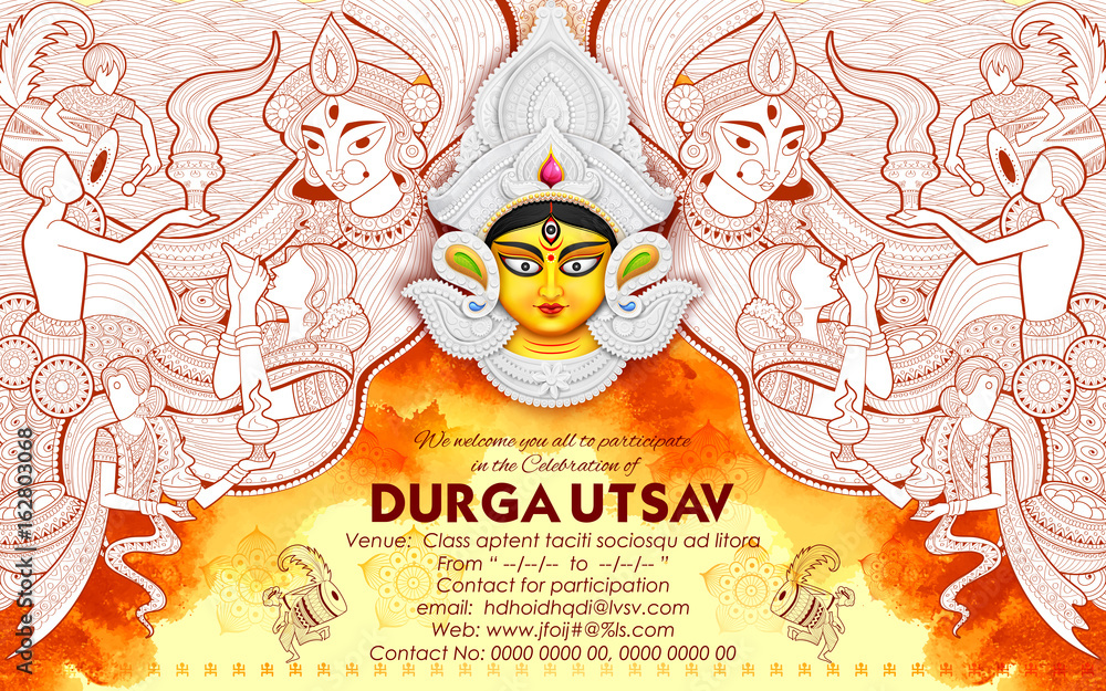 Fototapeta premium Goddess Durga in Subho Bijoya Happy Dussehra background