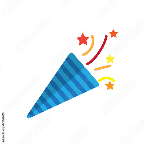 Confetti popper flat icon, filled vector sign, colorful pictogram isolated on white. Symbol, logo illustration. Flat style design