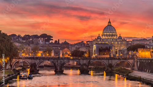 Sunset on Saint Peter's Basilica and Ponte Sant'Angelo