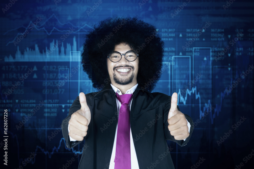 Male manager with virtual financial statistic Male manager with virtual financial statistic