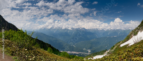 Panorama of the top of the Caucasus mountains
