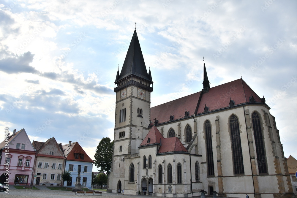 old historical wall, church and tower Bardejov Slovakia
