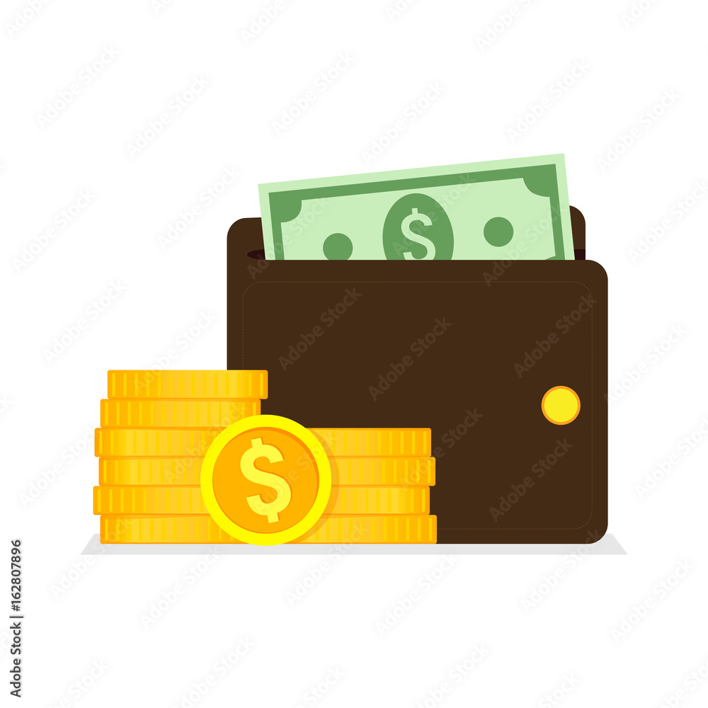 Flat Vector Wallet and Money Icon. Vector Illustration. Flat Vector Wallet and Money Icon. Vector Illustration.