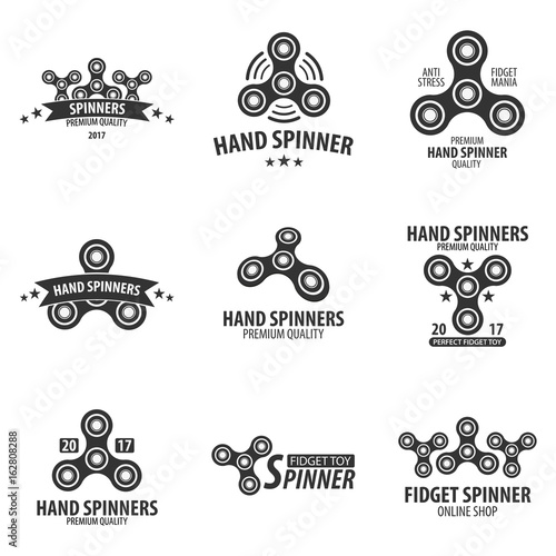 Set of Hand Spinner Logo, Emblems and Icon. Fidget Spinners. Anti Stress toy.