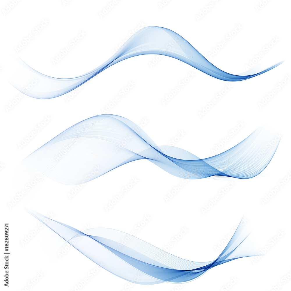 set abstract wave smoke transparent smooth vector blue lines set abstract wave smoke transparent smooth vector blue lines