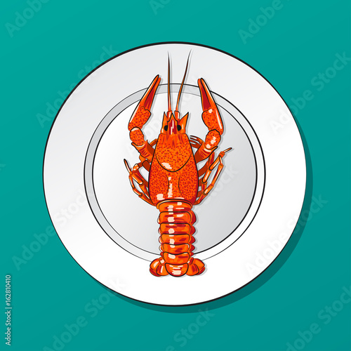 vector illustration of realistic crawfish on plate