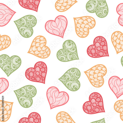 vector seamless pattern with hand-drawn doodle hearts