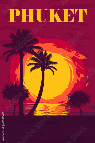 vector illustration of sunset over the ocean on Phuket island