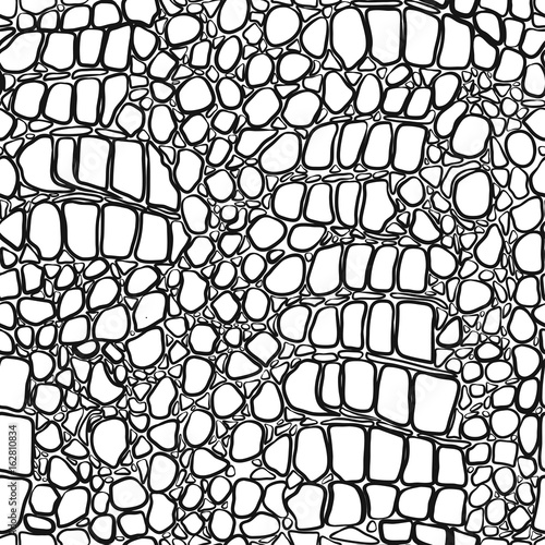vector seamless black and white pattern of crocodile