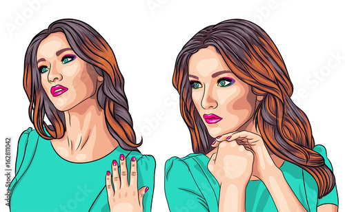 vector illustration of two beautiful women having vivid make-up