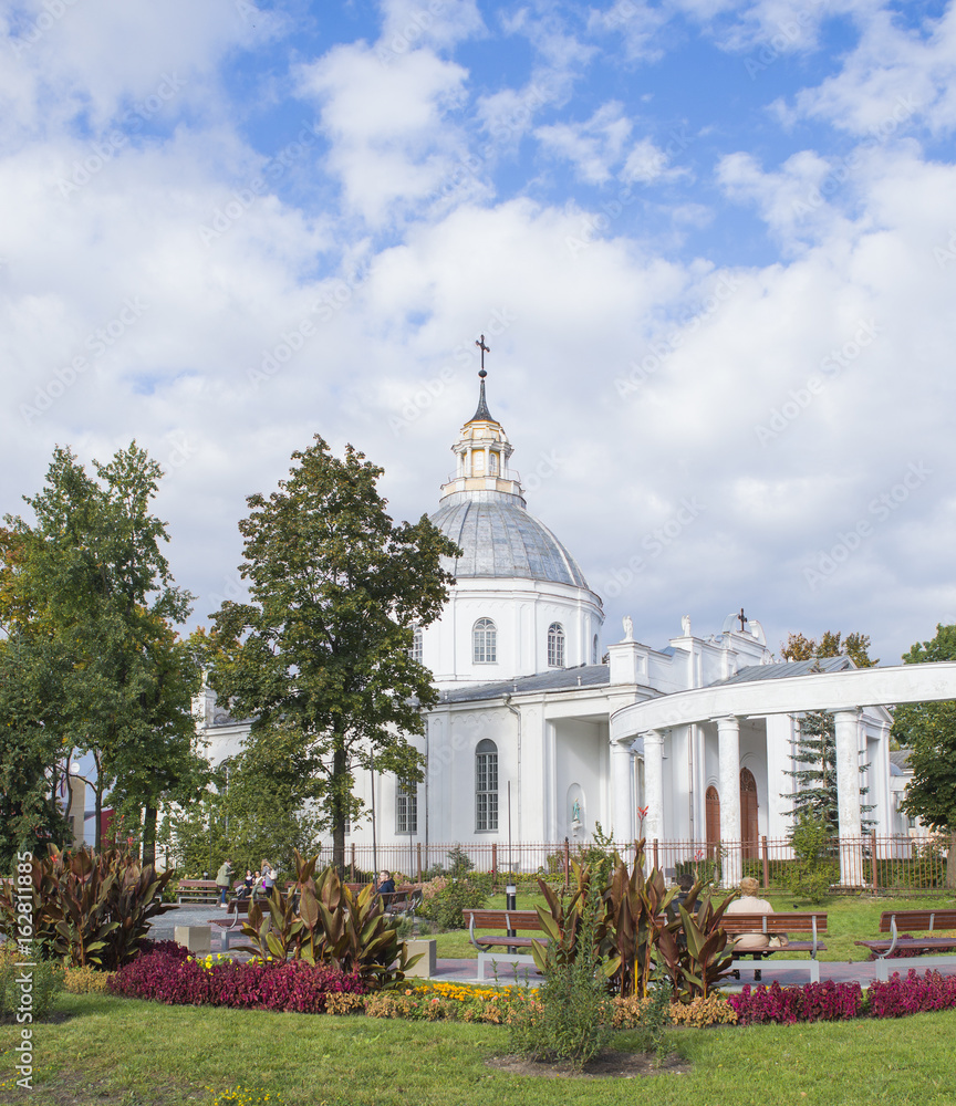 Saints Peter and Paul Cathedral in Daugavpils, Latvia, catholic church in small European town in September