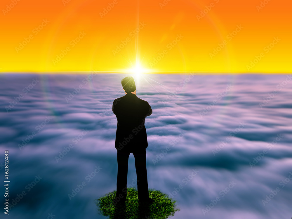 挑戦するイメージ 朝日を見つめる男性のシルエット Stock イラスト Adobe Stock