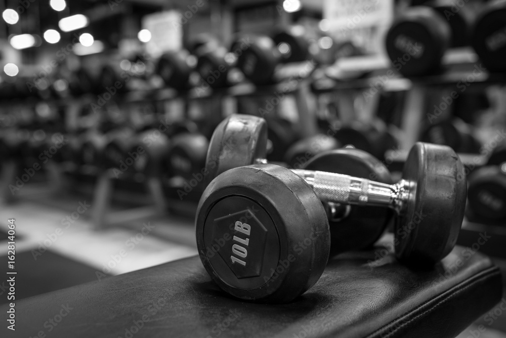 Black and white images dumbbell in the gym bodybuilding. Stock Photo ...