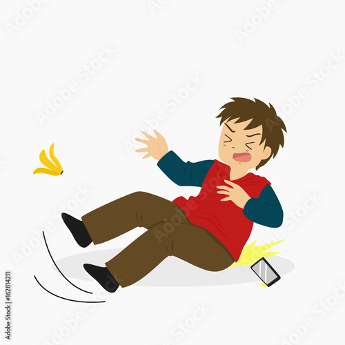 illustration of a man slips on banana peel