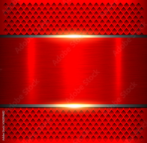 Background red  metallic, brushed metal banner over perforated pattern