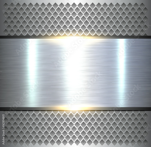 Background, shiny silver metallic, polished metal texture over holes pattern
