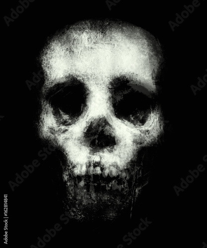 Scary skull isolated on black background, horror wallpaper