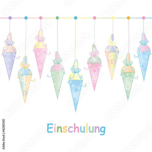 Hängende Schultüten in Pastellfarben