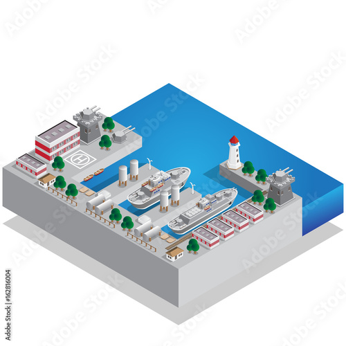 Military seaport. Isometric. Vector illustration.