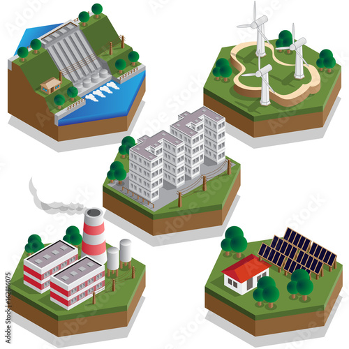 Power station. Isometric. Vector illustration.