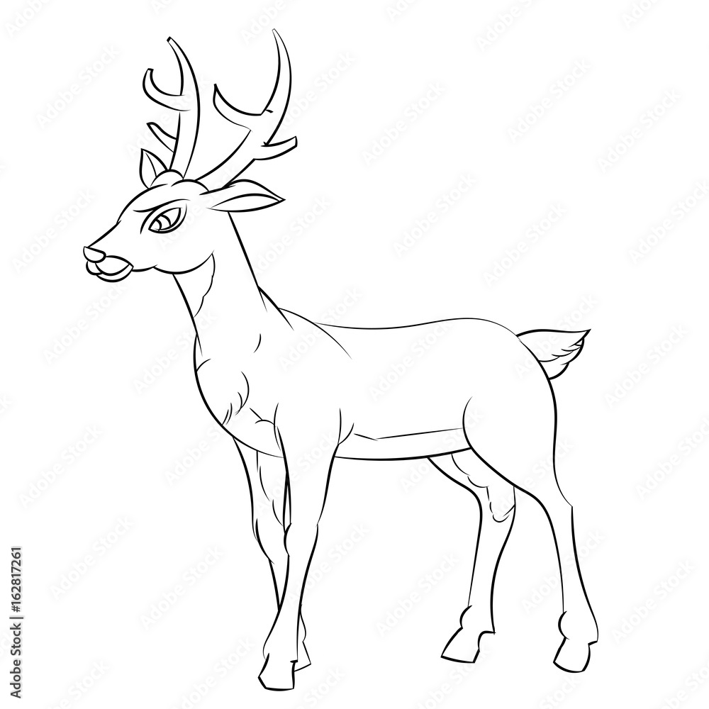 Obraz premium Line Drawing of Deer Cartoon -Simple line Vector