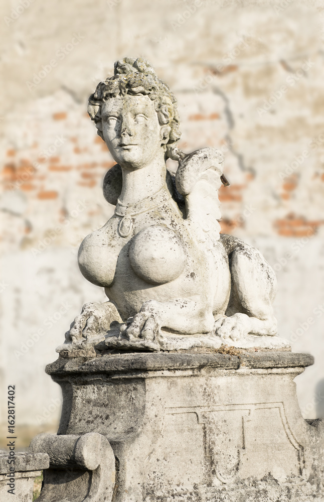Sphinx sculpture of the Baroque era, Villa Arconati, Lombardy, Italy