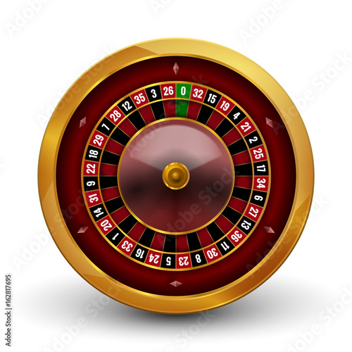 Realistic casino gambling roulette wheel isolated on white background. Vector play chance luck roulette wheel illustration