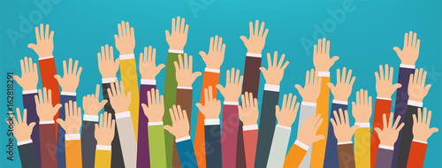 Concept of raised up hands. Volunteering charity, party, concept