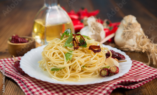 Spaghetti garlic oil and chili pepper