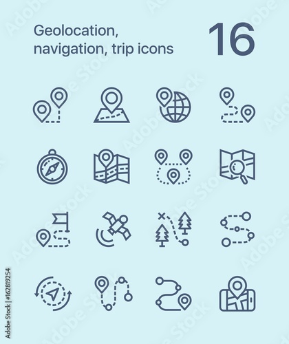 Outline Geolocation, navigation, trip icons for web and mobile design pack 1