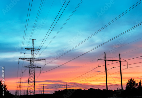 Wire electrical energy at sunset.