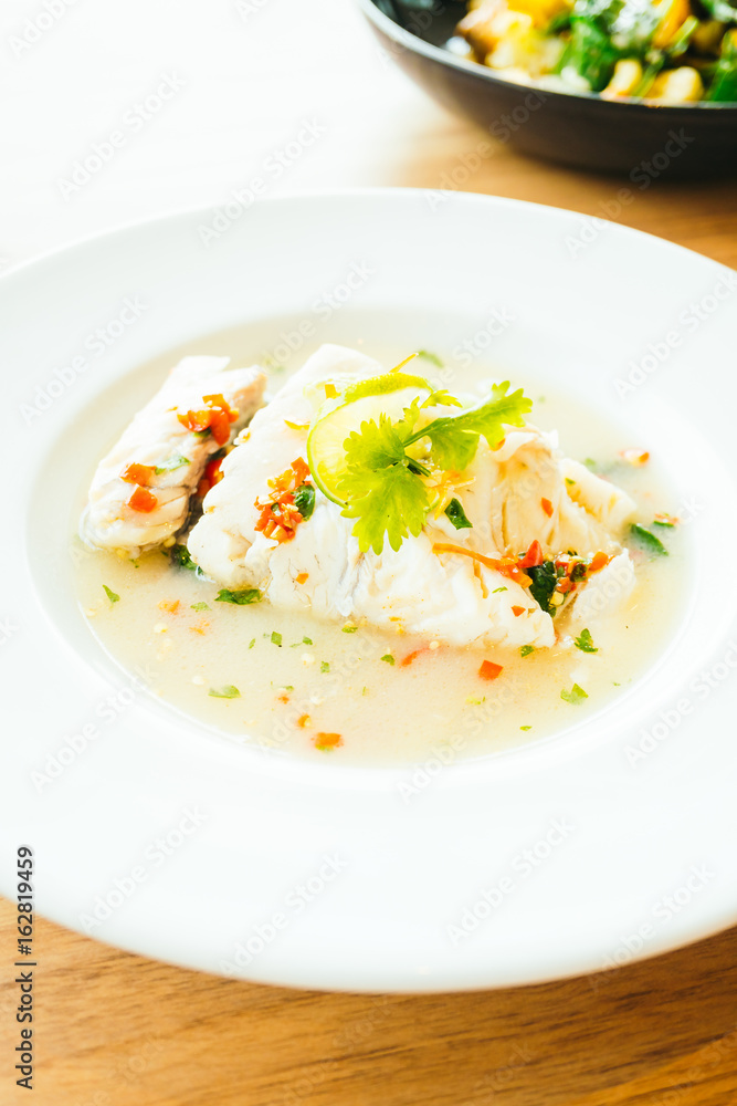 Steam fish fillet meat with lemon spicy sauce Steam fish fillet meat with lemon spicy sauce