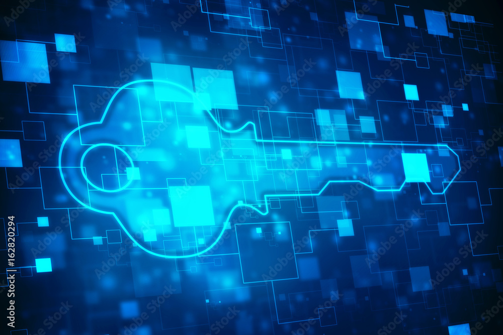 Safety concept: pixelated Key icon on digital background, 3d render Safety concept: pixelated Key icon on digital background, 3d render