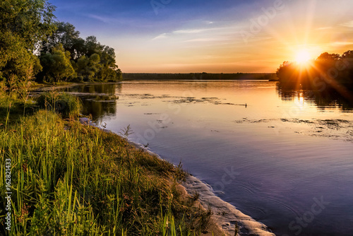 Sunset over the Dnieper river in Kiev  Ukraine  during a warm summer evening.