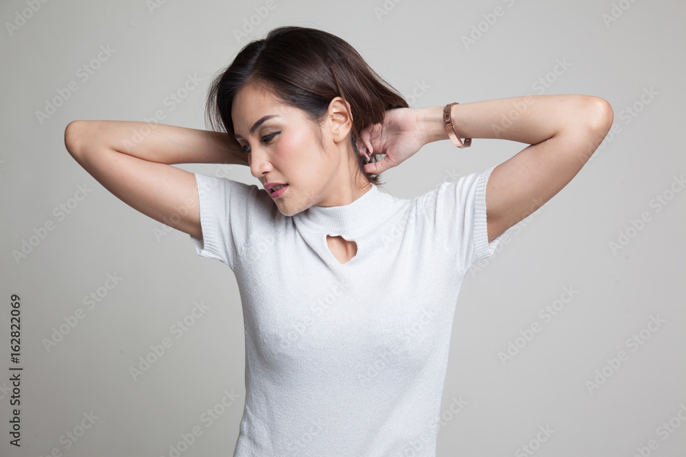 Sleepy young Asian woman yawn. Sleepy young Asian woman yawn.