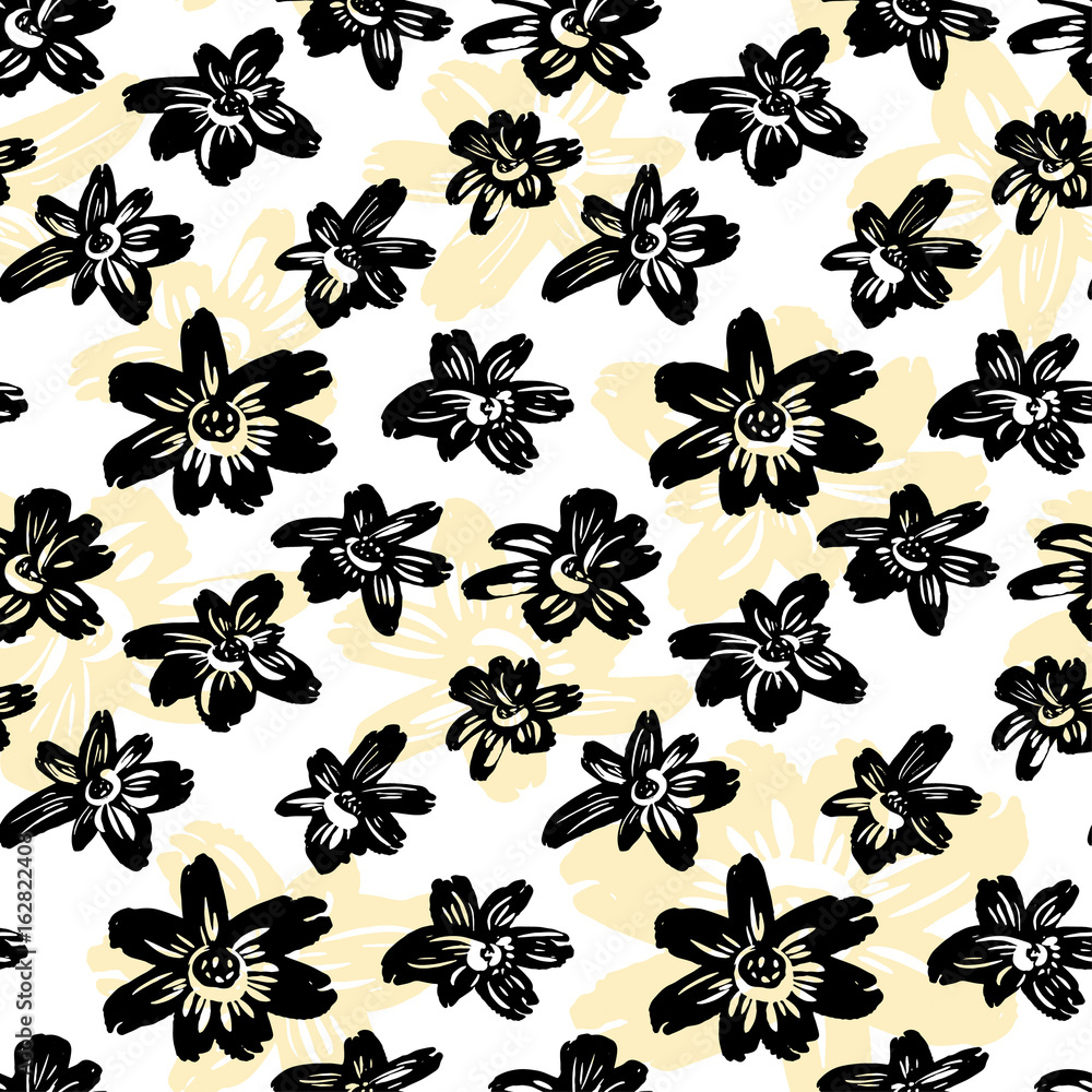 Seamless vector flkoral pattern. Brush pen hand drawn doodle abstract diagonal flower shapes texture. Seamless vector flkoral pattern. Brush pen hand drawn doodle abstract diagonal flower shapes texture.