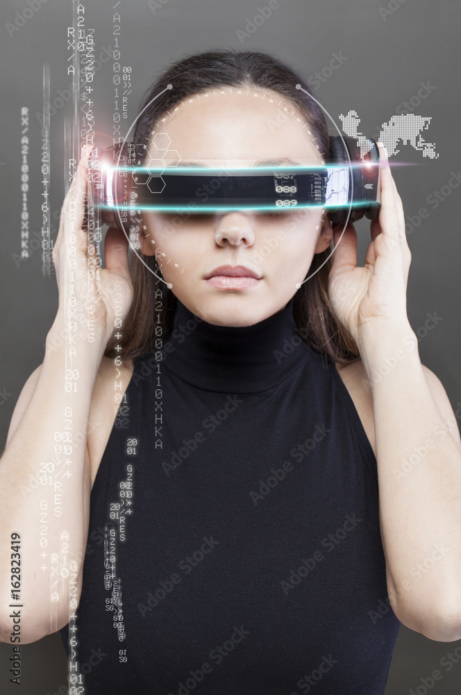 Woman with smart glasses Woman with smart glasses