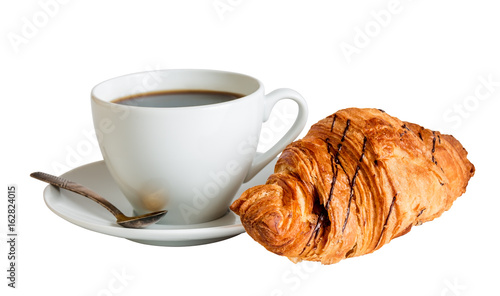 Fototapeta Naklejka Na Ścianę i Meble -  Coffee and croissant isolated on white background. Selective focus