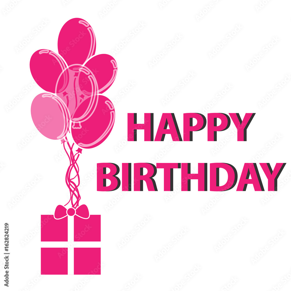 Pink balloons on white background with text happy birthday. Vector illustration Pink balloons on white background with text happy birthday. Vector illustration